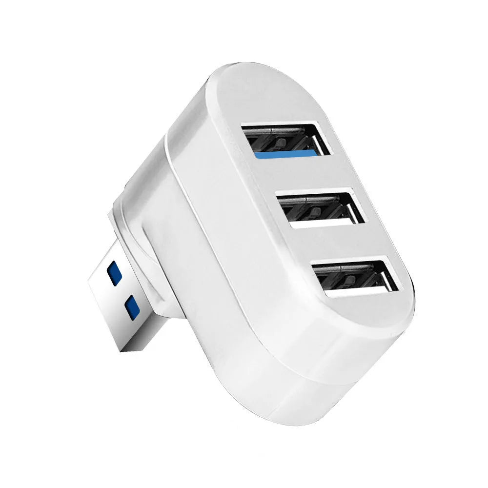 Black USB rotary splitter hub with four USB 3.0 ports on rotating design