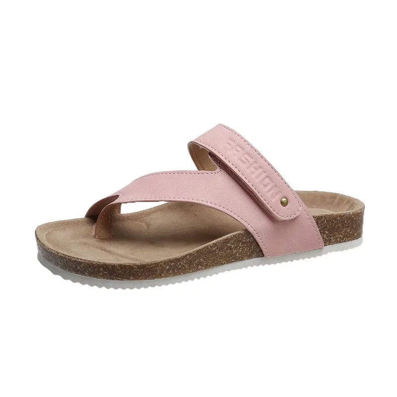 Women's blue thick-soled flip-flops with flat toe ring design on artificial PU upper