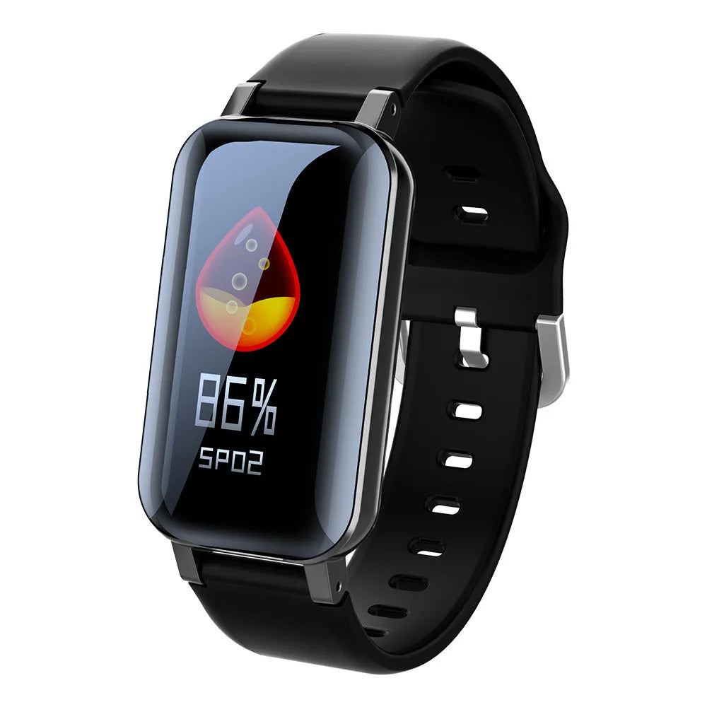 Call Bracelet smart wearable in Black, Blue, or Coffee colour with heart rate monitor on wrist.