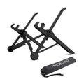 Sagacious black portable folding laptop stand on table with carrying case