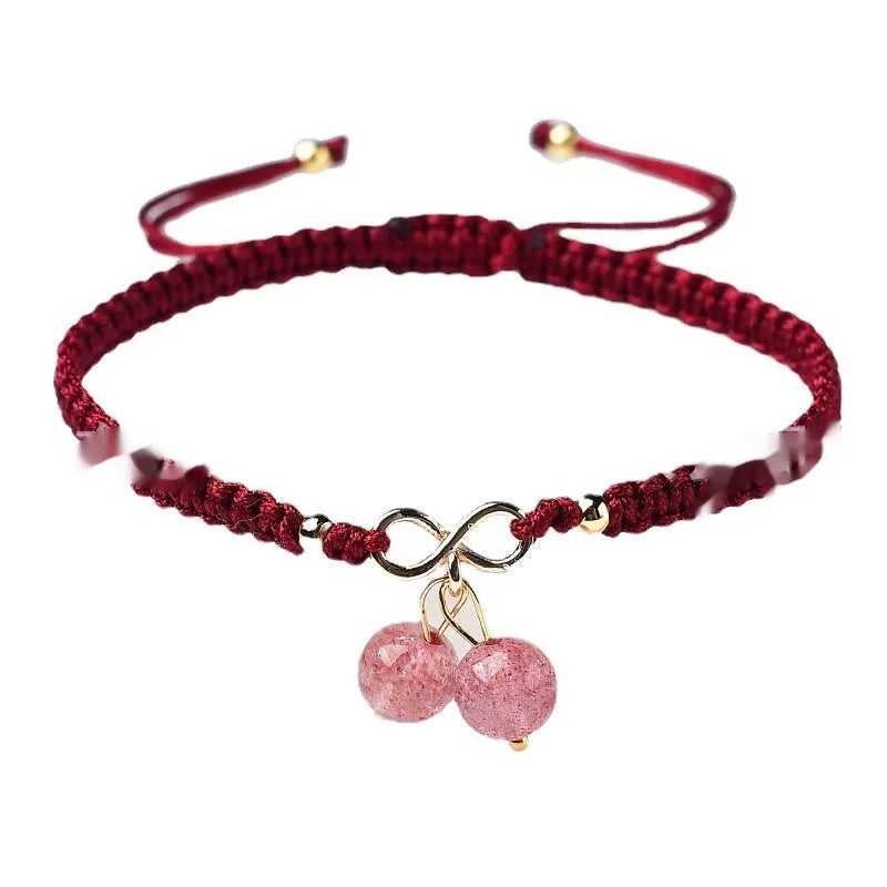 Natural strawberry quartz cherry bracelet for women with pure natural crystal beads in fruit shape design