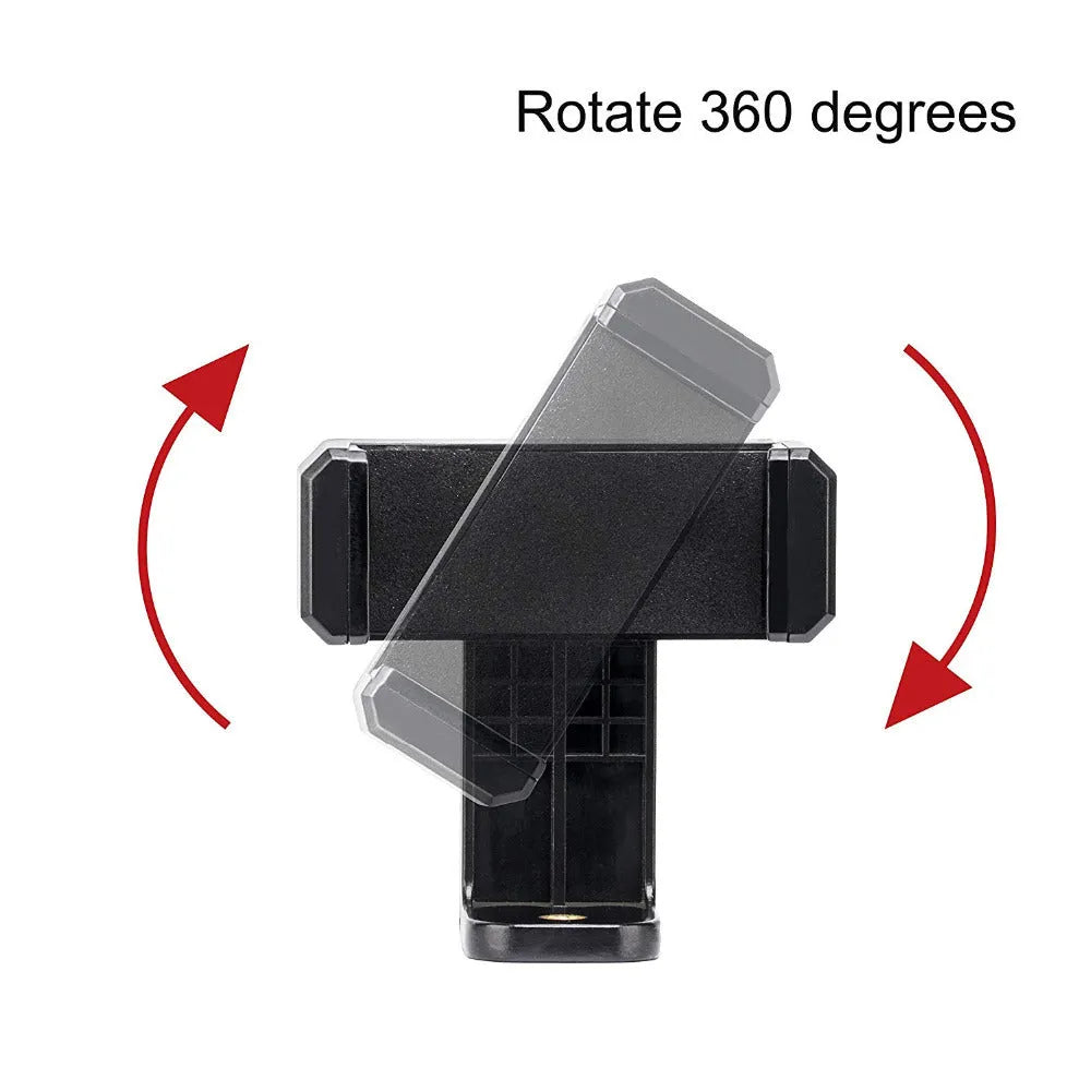 Black plastic rotating clamp phone holder for car dashboard with compact 10mm by 4mm by 3.5mm size