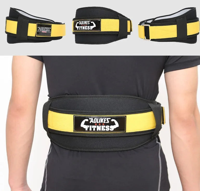 Nylon fitness weightlifting waistband with hook and loop closure in black, red and yellow colour options