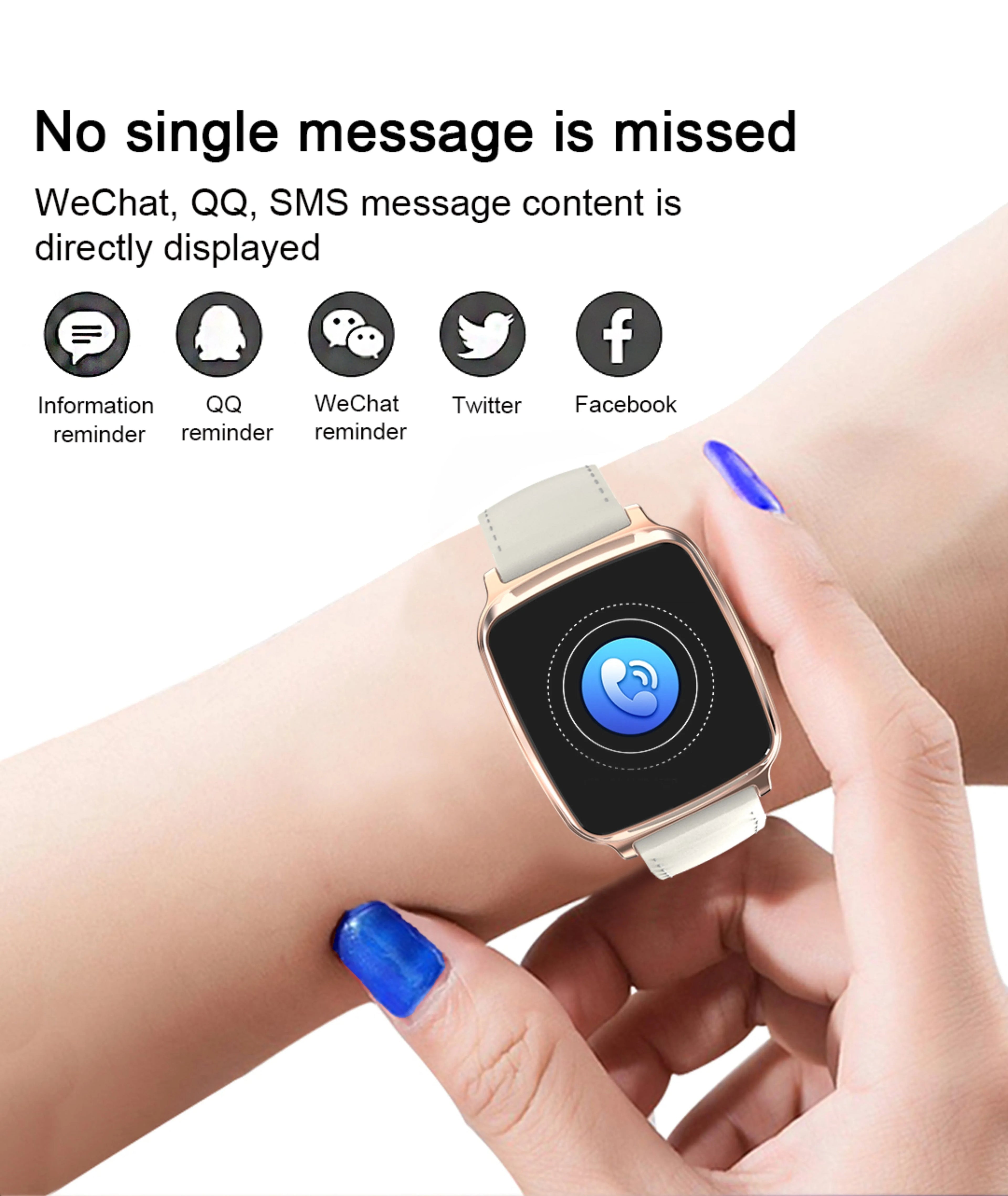 M8 smart bracelet in black showing zinc alloy body and touch screen on a wrist.