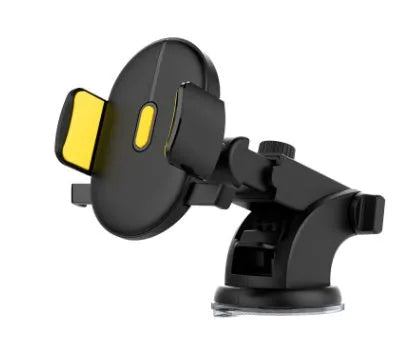 Yellow and black telescopic car dashboard phone holder with suction cup mount extended
