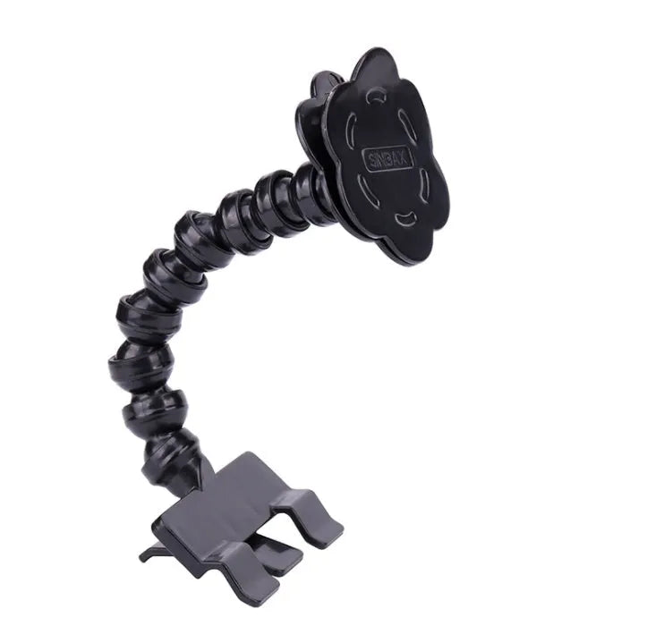 Black pet selfie stick with square and flower clips for holding treats during pet photography