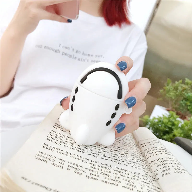 Cartoon aircraft headset design silicone case for Apple AirPods with flip opening and attachment hook