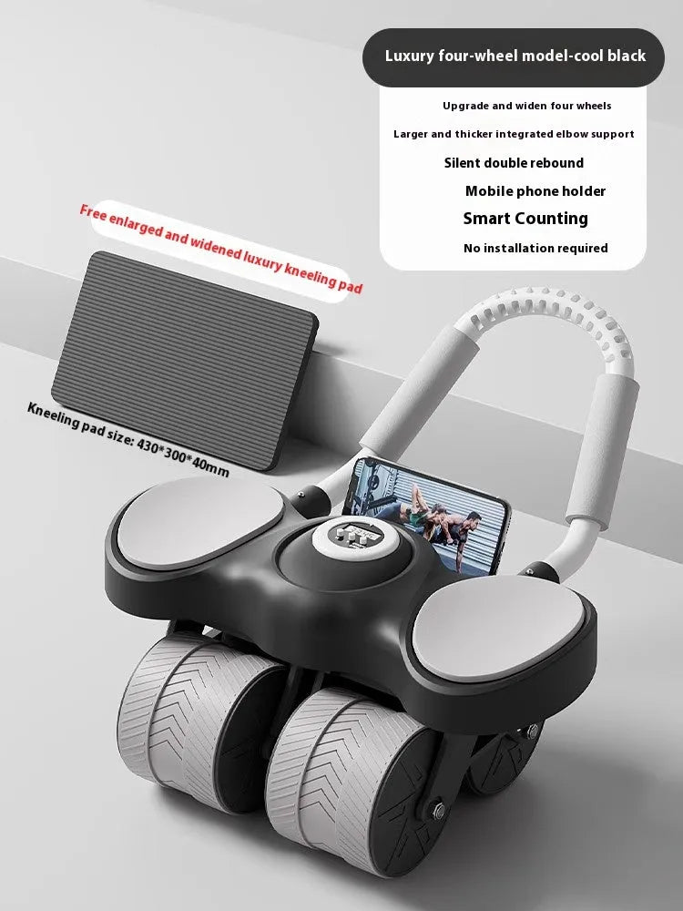 Abdominal wheel exercise equipment with automatic rebound system and elbow support options
