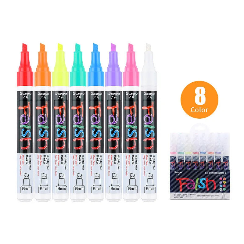 6mm electronic fluorescent plate highlighter with oblique pen shape in plastic shell, card-packed with multiple colour options