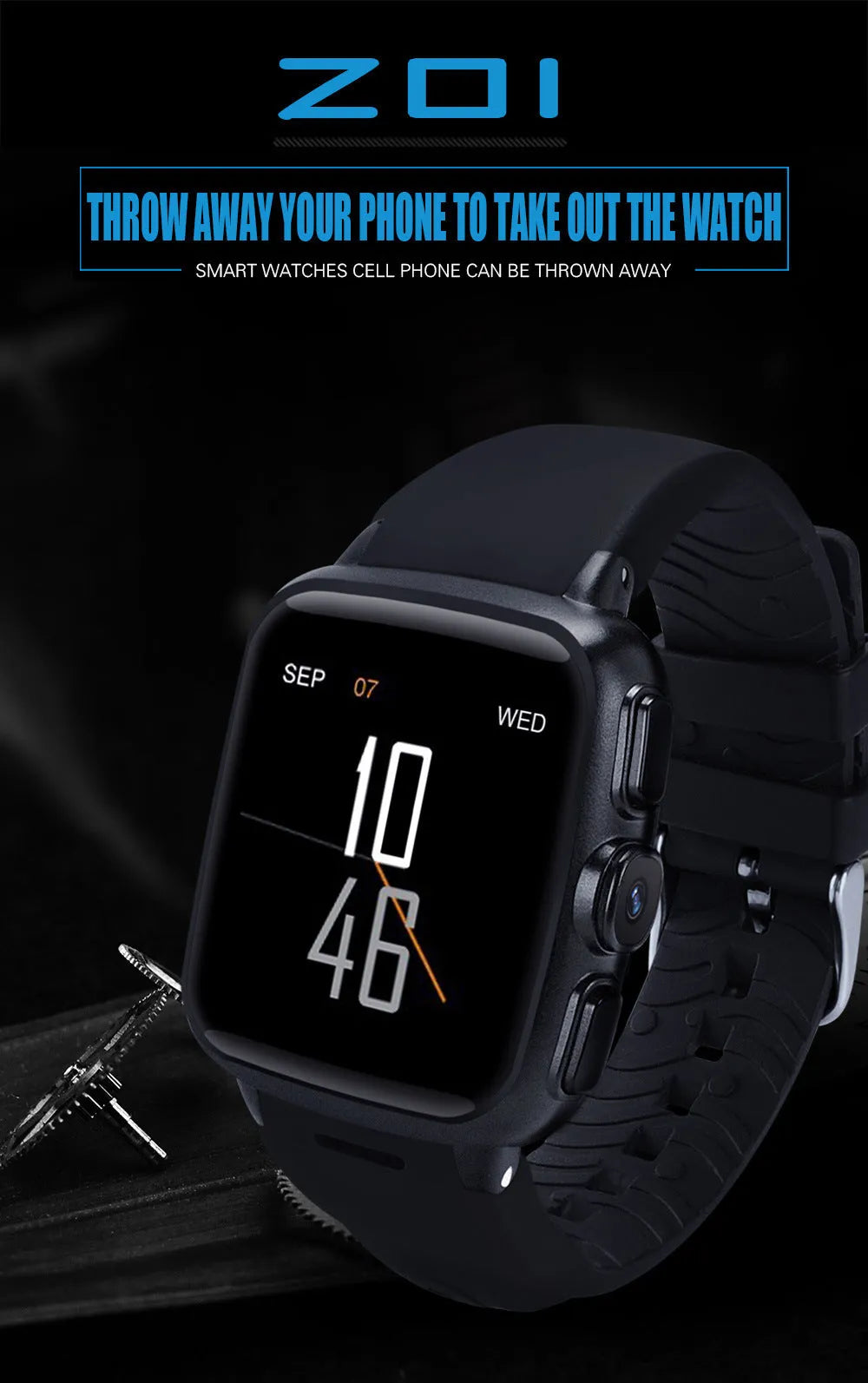 Z01 smart watch on wrist showing black or white colour with 1.54-inch touchscreen