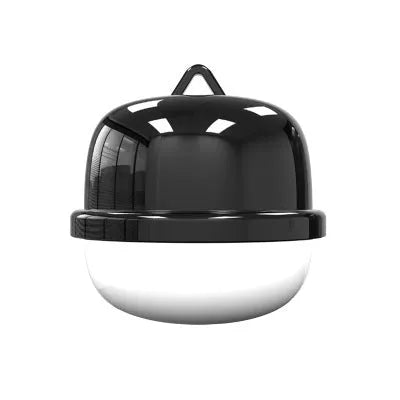 Black GPS dog collar locator with LED light on a adjustable nylon strap