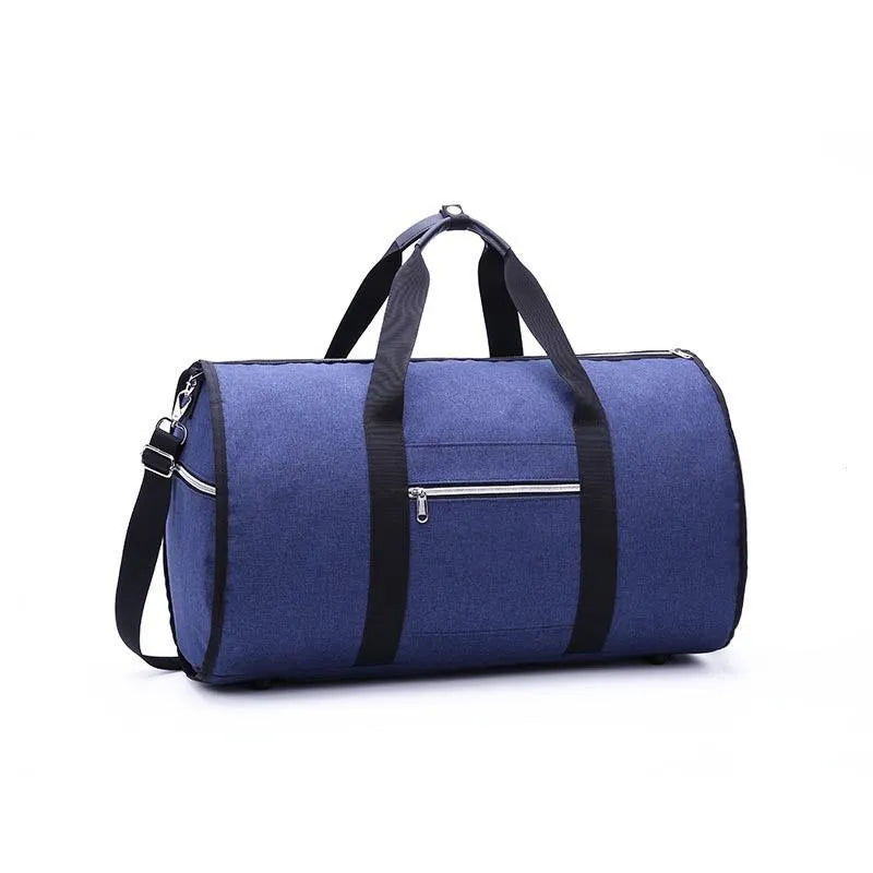 Red cylinder-shaped travel bag made from Oxford cloth with a zipper closure.