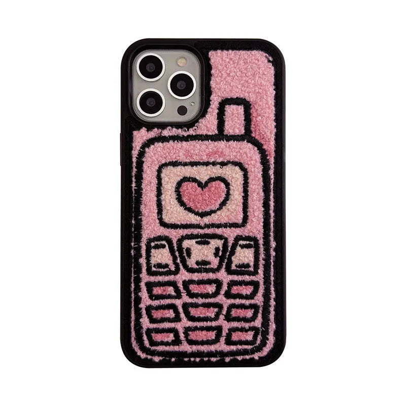 Pink TPU iPhone case with a raised towel embroidery texture on the back.