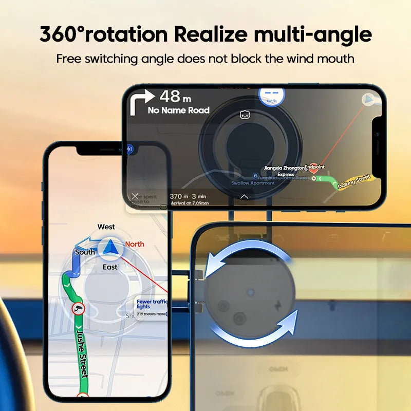 Telescopic folding car phone holder with magnetic mount on vehicle dashboard