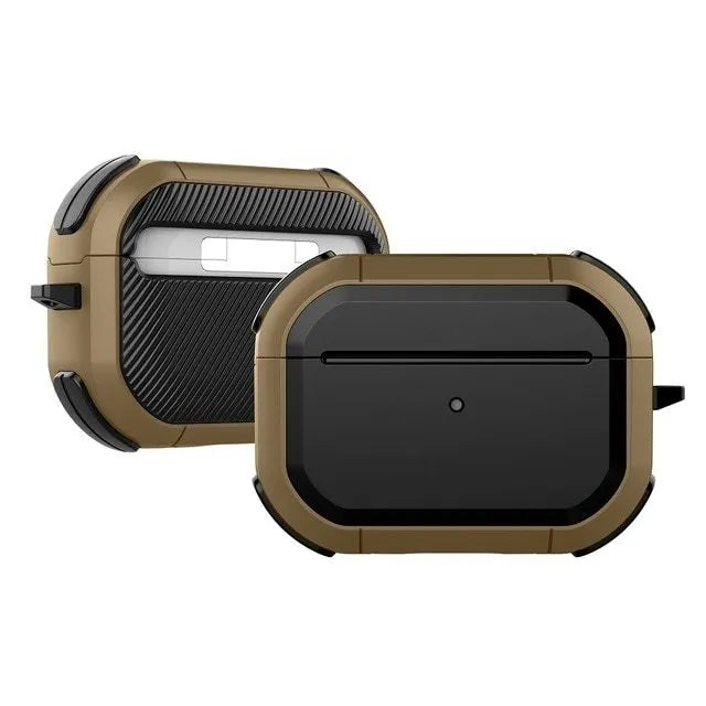 Black TPU and PC protective shell case for Apple AirPods 1, 2 and Pro models on a white background.