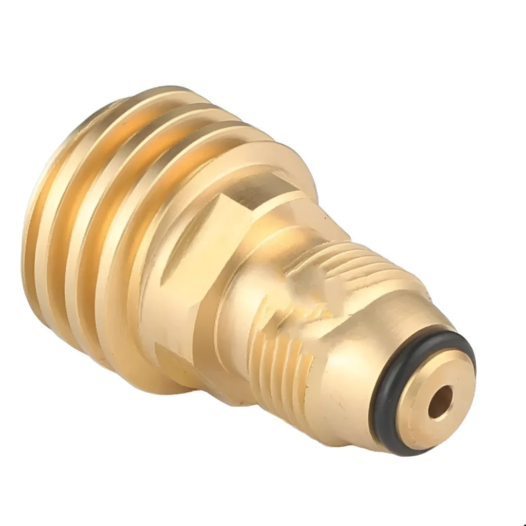 Gold-coloured brass gas brazier adapter with visible taper threads for 7 mm connections.