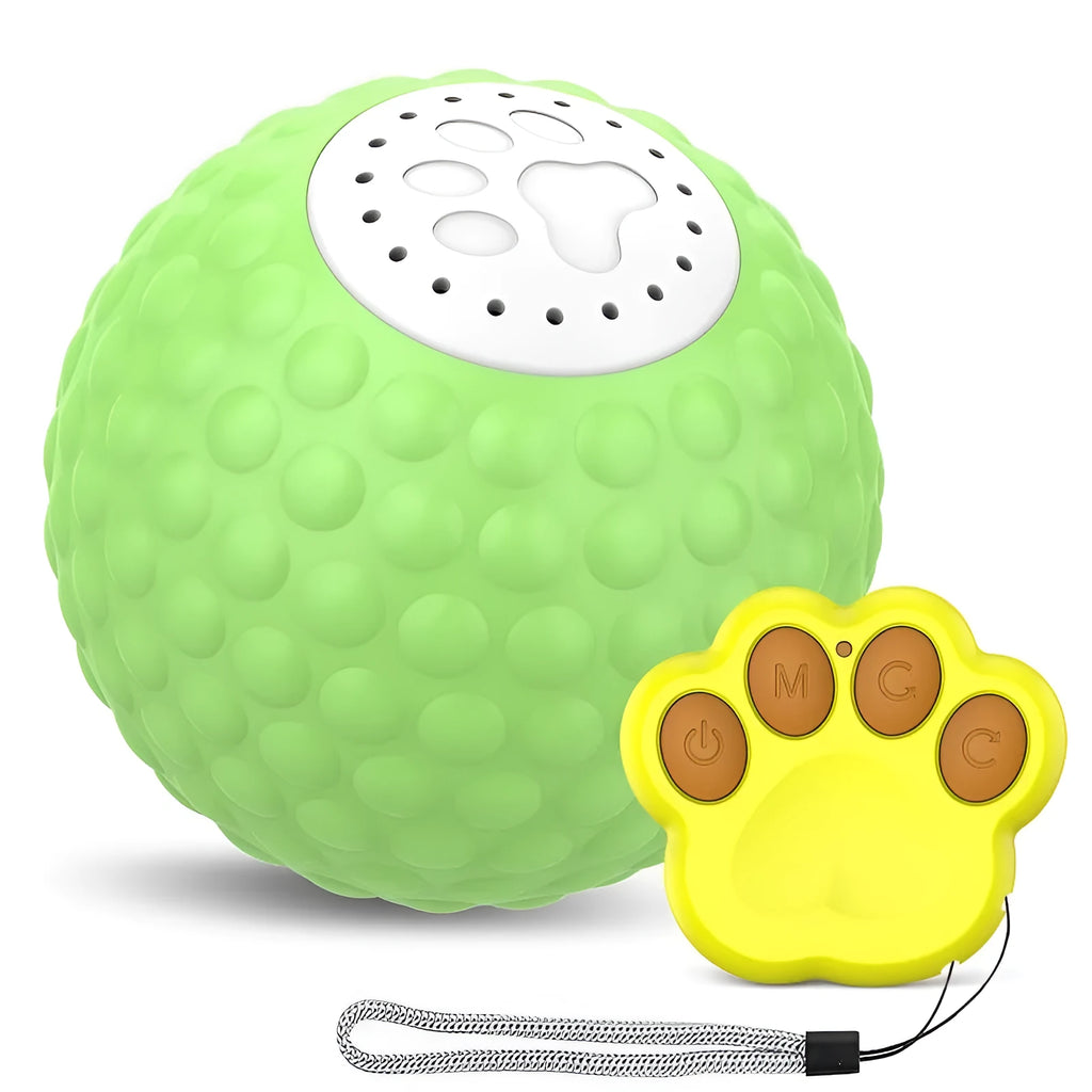 Remote control cat ball toy in blue, green or yellow colours with motion-activated rolling and sound features