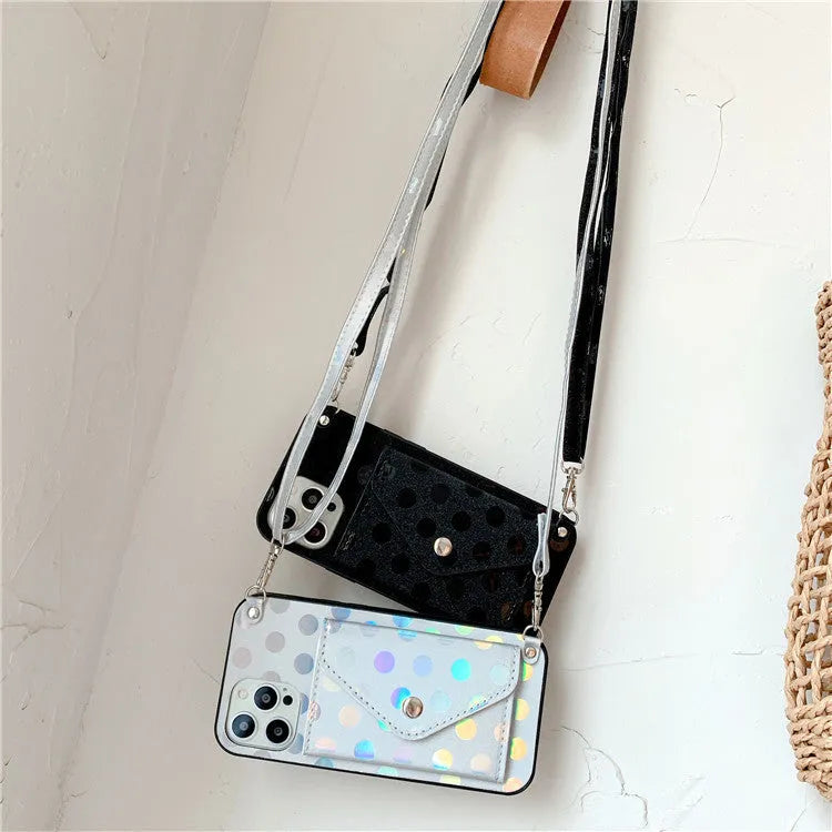 Diagonal card case silicone mobile phone case with wave point design in black or white colours