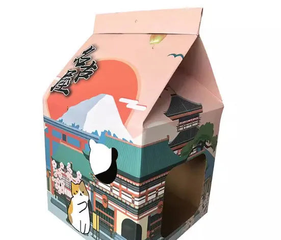Foldable corrugated paper cat scratching board with Nagoya design for indoor cat claw maintenance