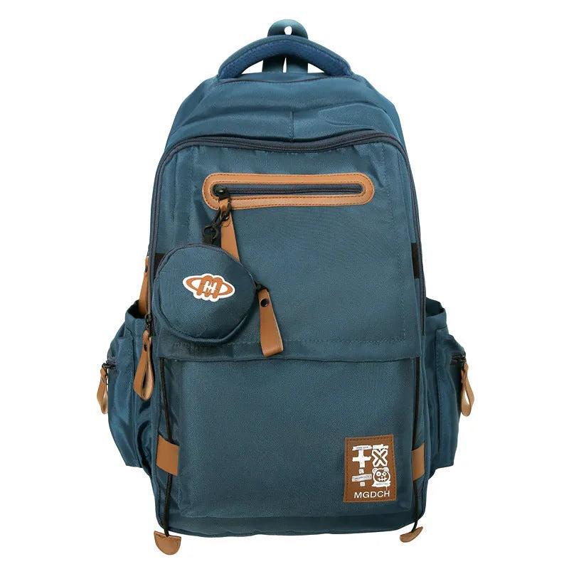 Large-capacity nylon backpack for middle school students with curved shoulder straps in street trend style