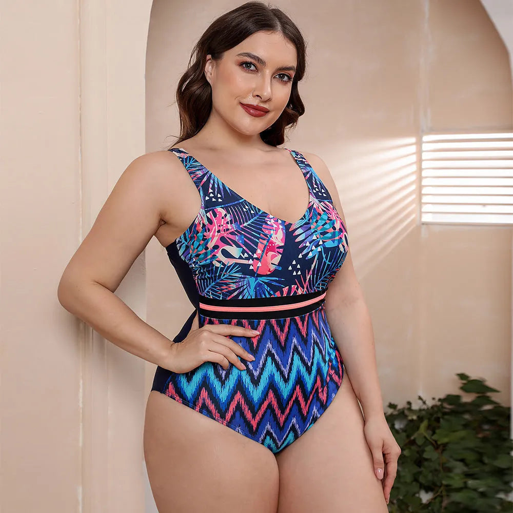 Women's striped vest print one-piece swimsuit with spaghetti straps for swimming