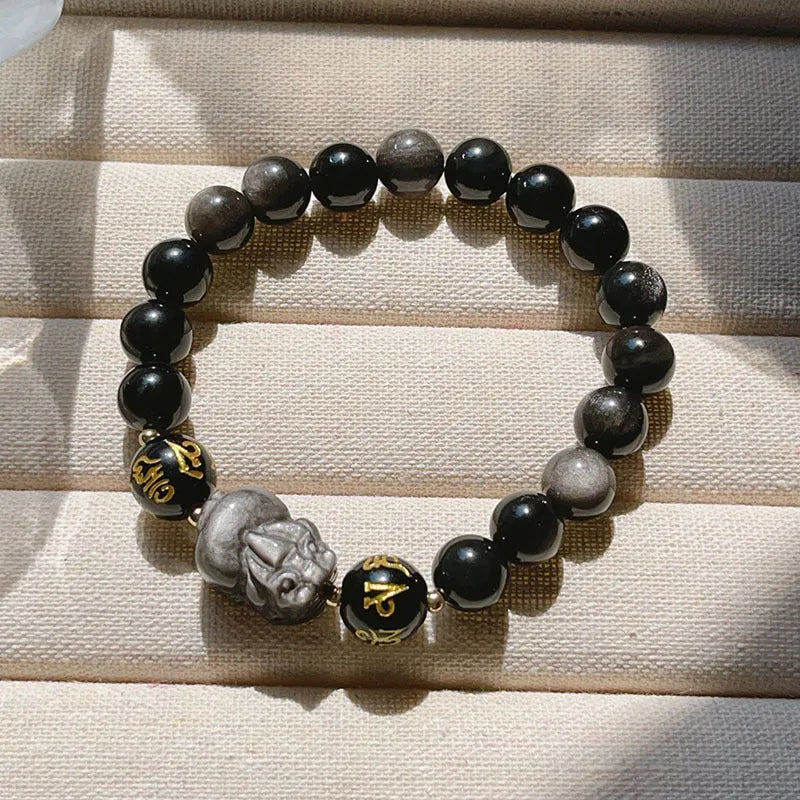 Handmade Silver Stone bracelet for men with zodiac and proverbs design in 956 colour.