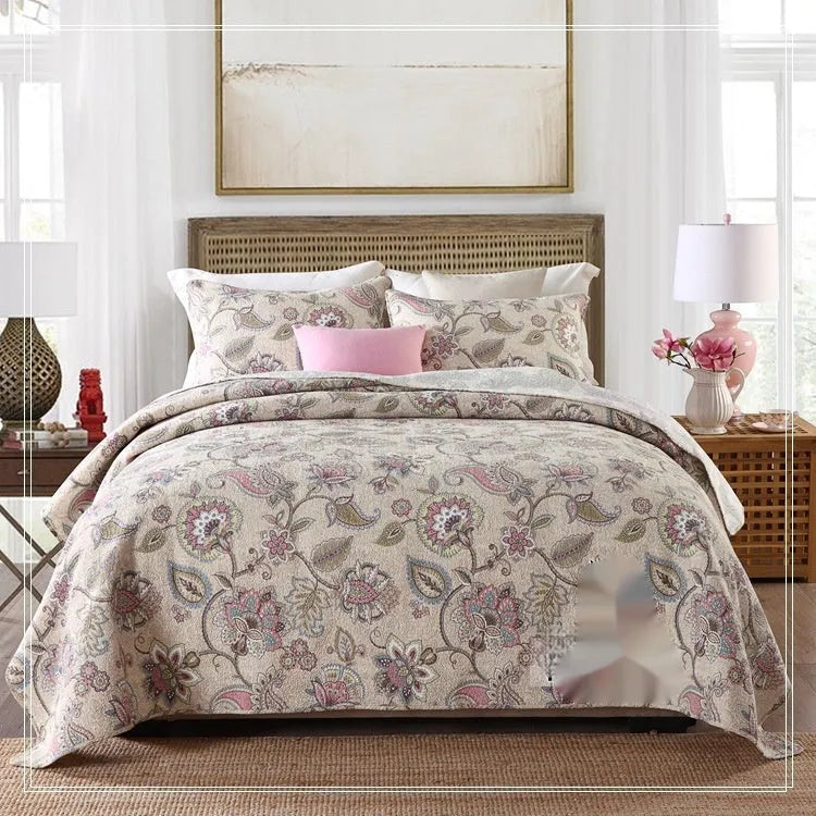 Pure cotton geometric pattern bedspread three-piece set showing double-sided design for 1.8 metre bed