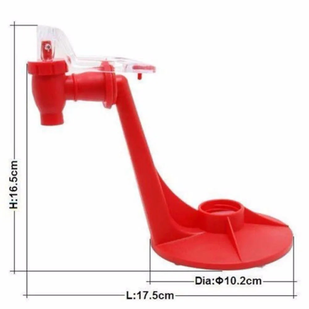 Red Magic Tap soda dispenser attached to inverted 2-litre bottle