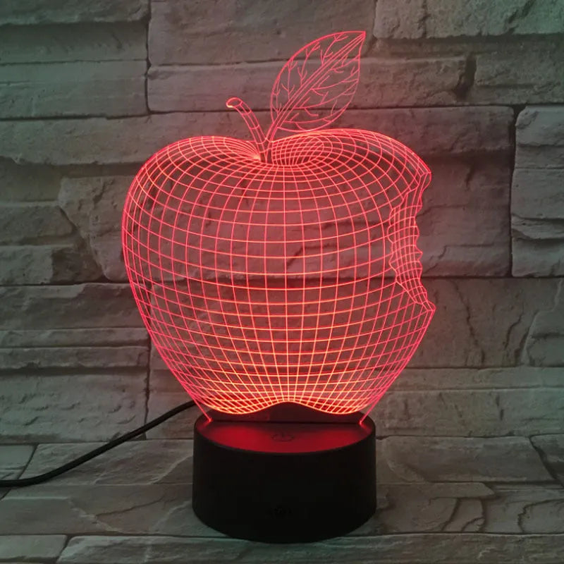 3D fruit-shaped night light with colourful LED effects and touch control, dimensions 220x130x90mm
