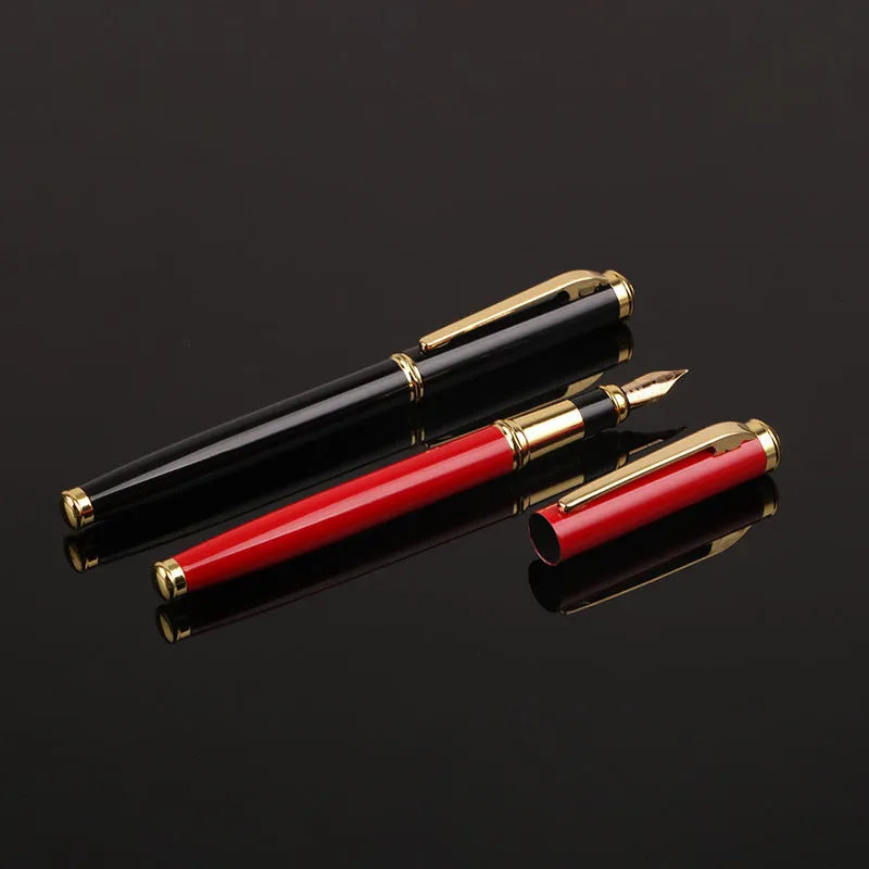 Metal fountain pen with 0.5mm nib in black or red colour for business writing and corporate gifts