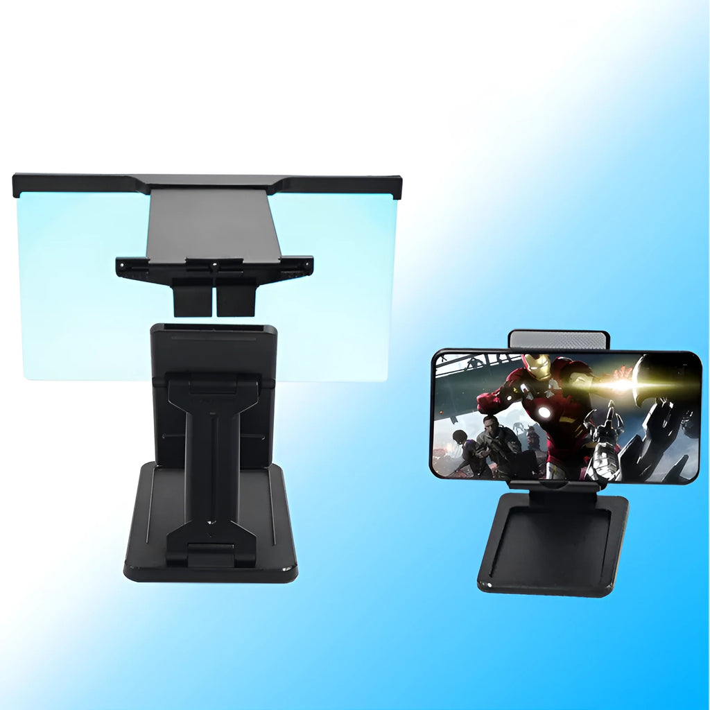 Black L20 split mobile phone screen magnifier with 12-inch acrylic lens and folding bracket on table