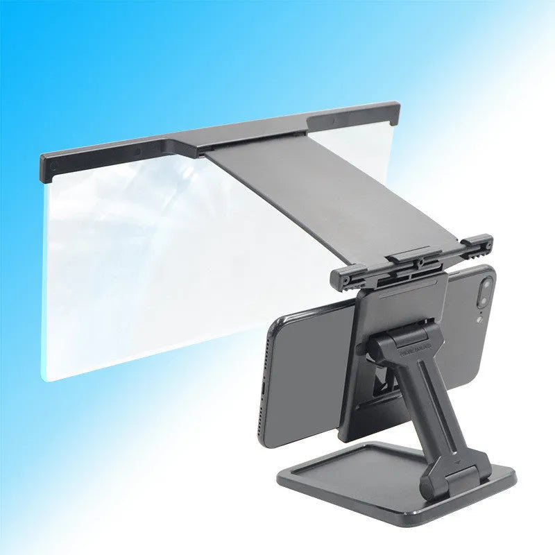 Black L20 split mobile phone screen magnifier with 12-inch acrylic lens and folding bracket on table
