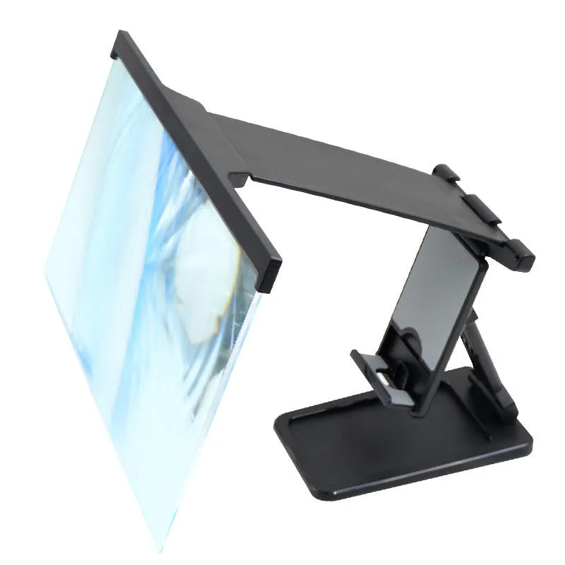Black L20 split mobile phone screen magnifier with 12-inch acrylic lens and folding bracket on table