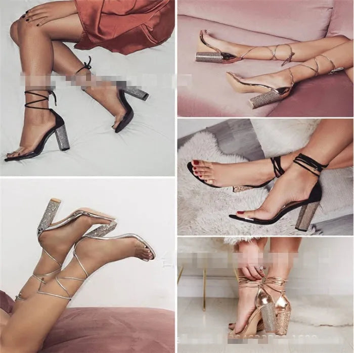 Black or gold plastic pointed-toe high heel shoes on white background
