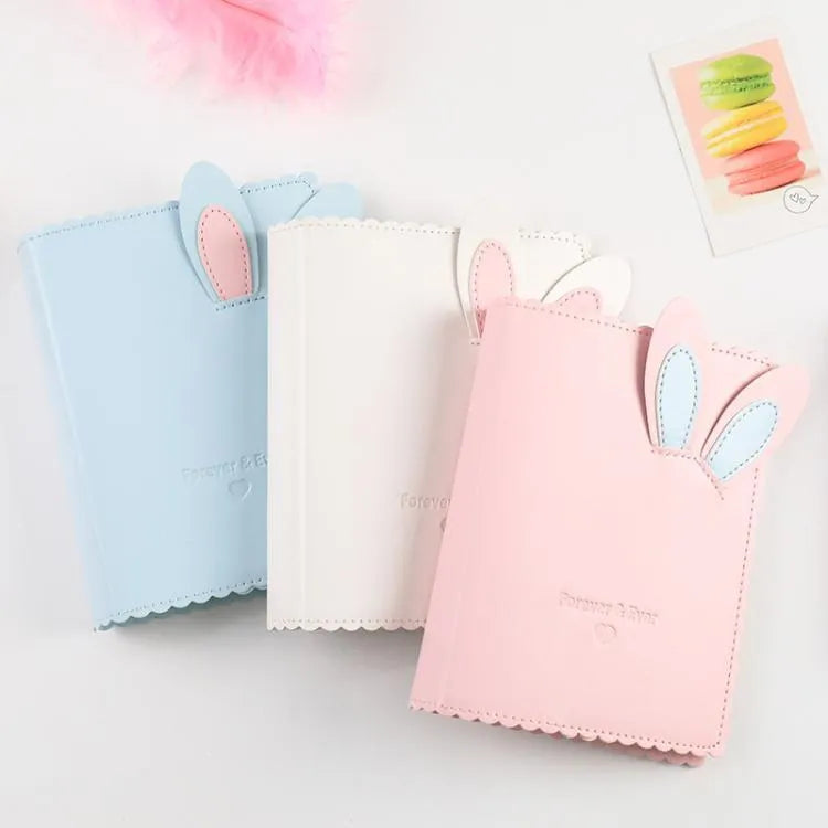 3-inch rabbit design mini photo album in blue, pink or white with 16 loose-leaf pages