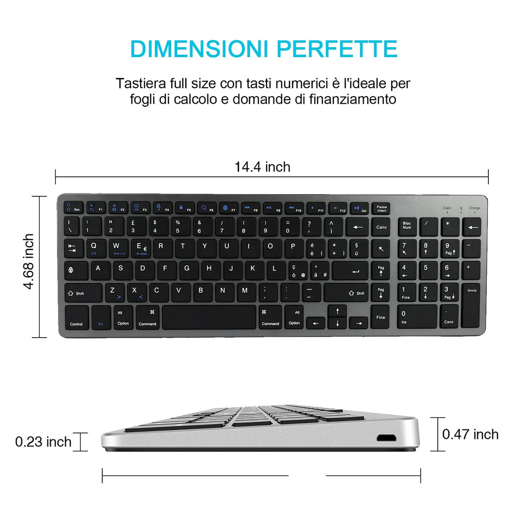 White universal Bluetooth keyboard for iPad tablets and mobile phones showing ultra-thin 13mm design