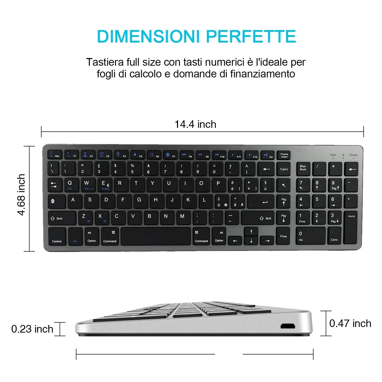 White universal Bluetooth keyboard for iPad tablets and mobile phones showing ultra-thin 13mm design