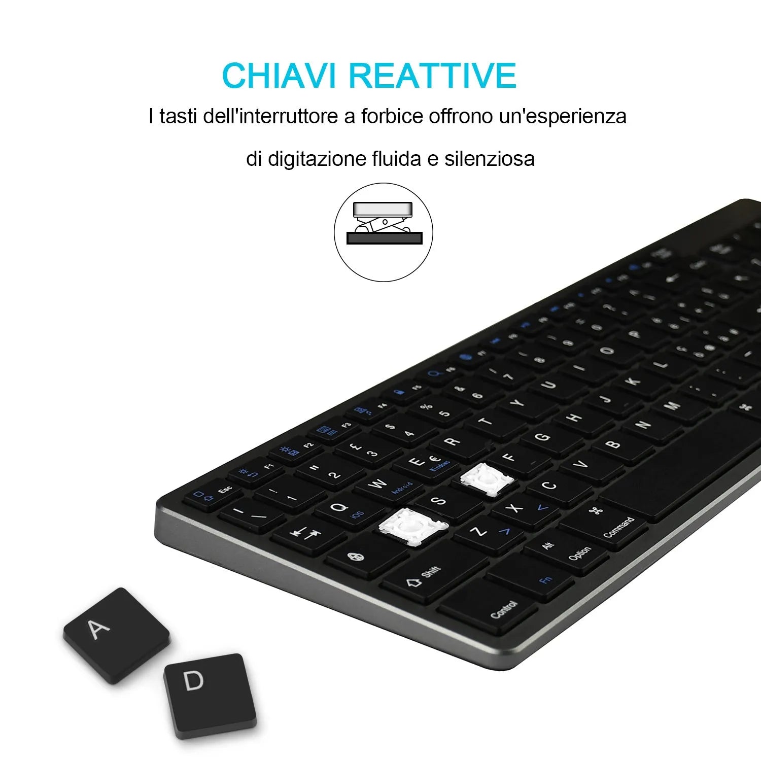 White universal Bluetooth keyboard for iPad tablets and mobile phones showing ultra-thin 13mm design
