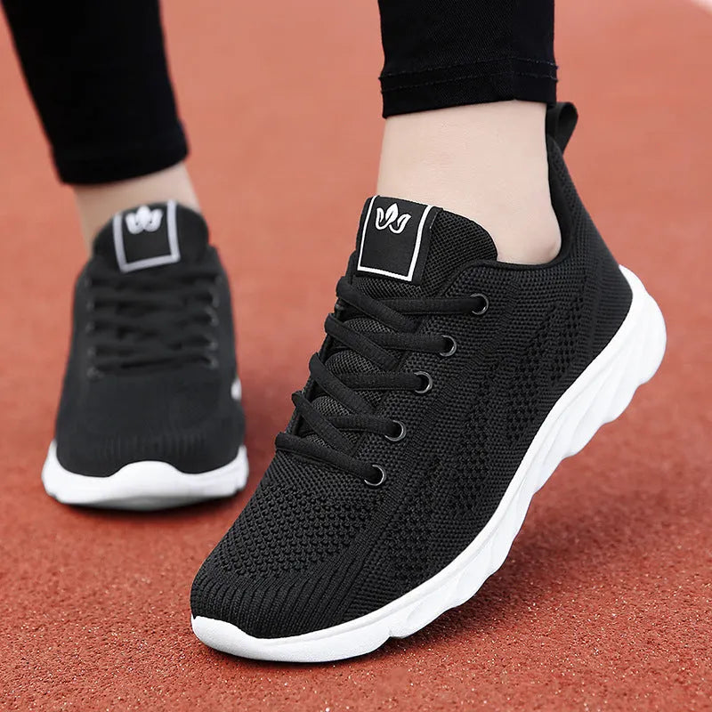 Women's white flat board high-top casual shoes with tide shoe net top and back lacing system