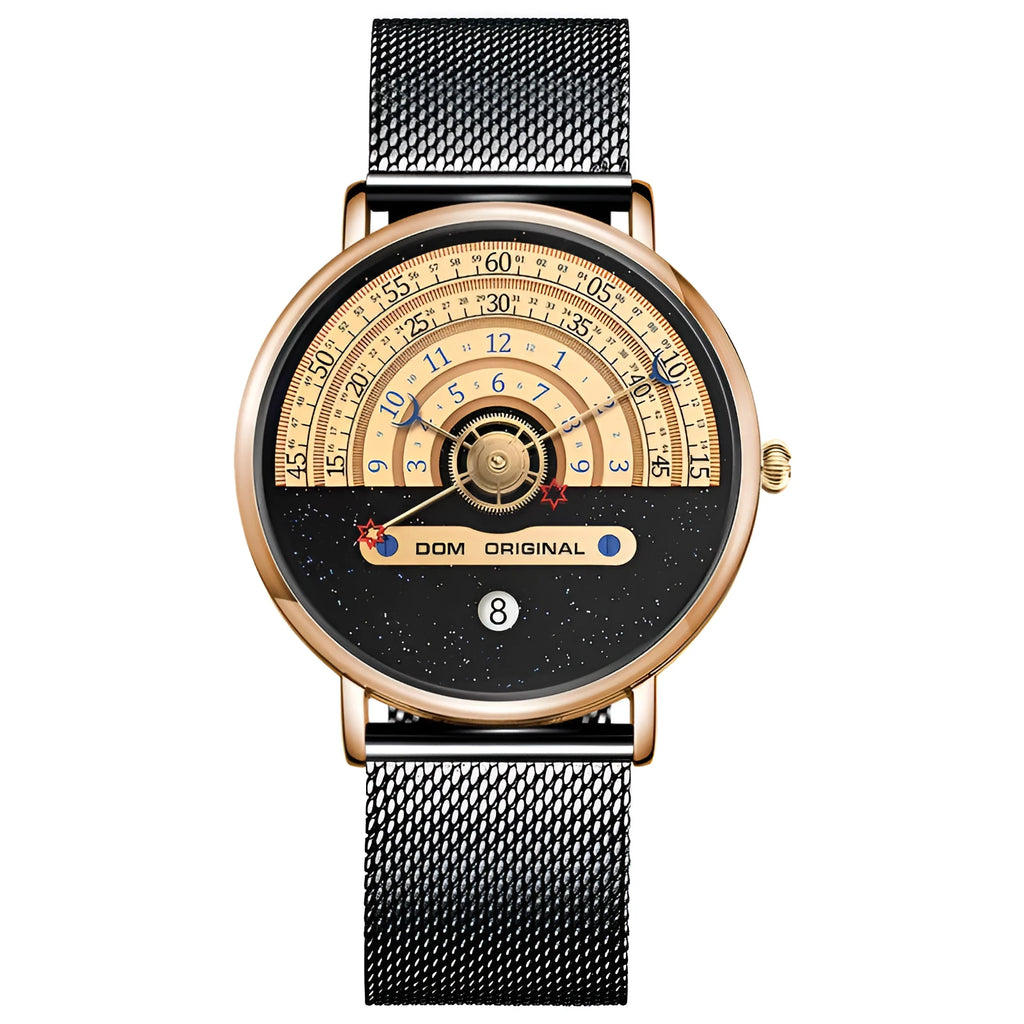 Men's M-1288 sports quartz watch with 40mm dial showing gold and silver colour options