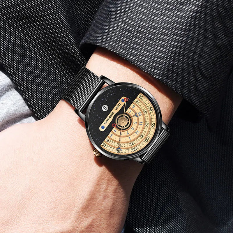 Men's M-1288 sports quartz watch with 40mm dial showing gold and silver colour options