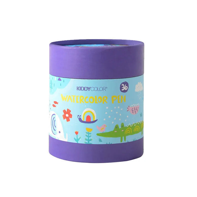 Children's washable watercolour pen set showing 36-colour and 48-colour plastic barrel options