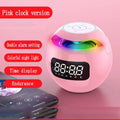 Mini ball Bluetooth speaker in pink with colourful lights and clock display on plastic casing