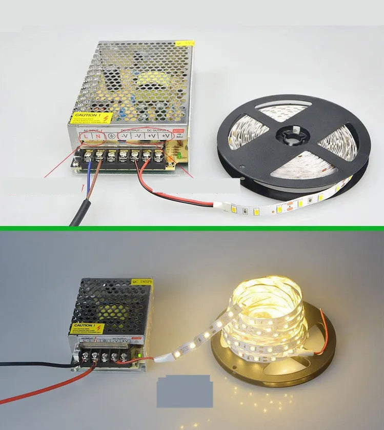 Close-up of a flexible 12V LED soft light strip, either 60 or 120 LEDs per metre, for shelf and counter lighting.
