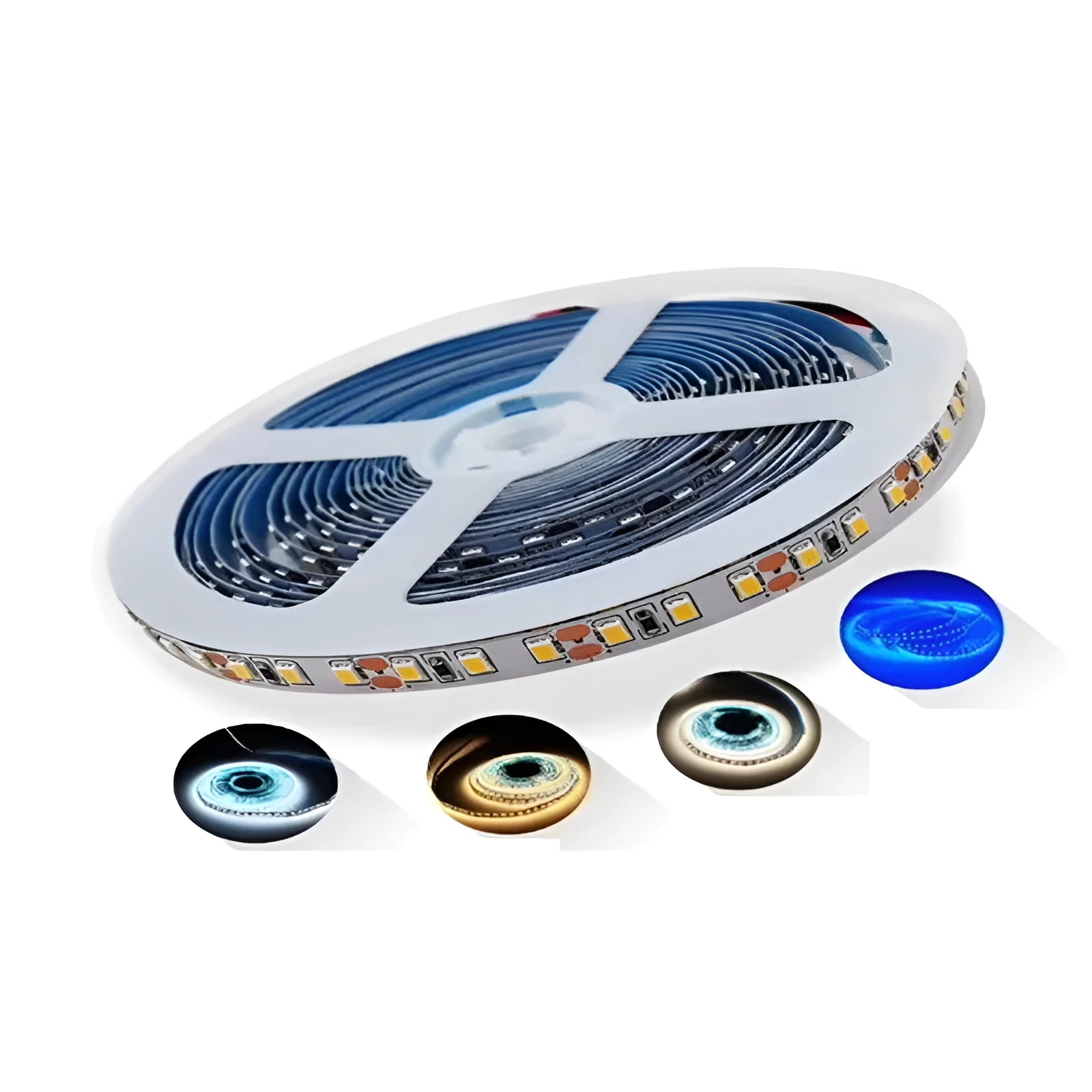 Close-up of a flexible 12V LED soft light strip, either 60 or 120 LEDs per metre, for shelf and counter lighting.