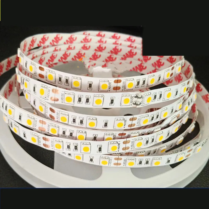 Close-up of a flexible 12V LED soft light strip, either 60 or 120 LEDs per metre, for shelf and counter lighting.