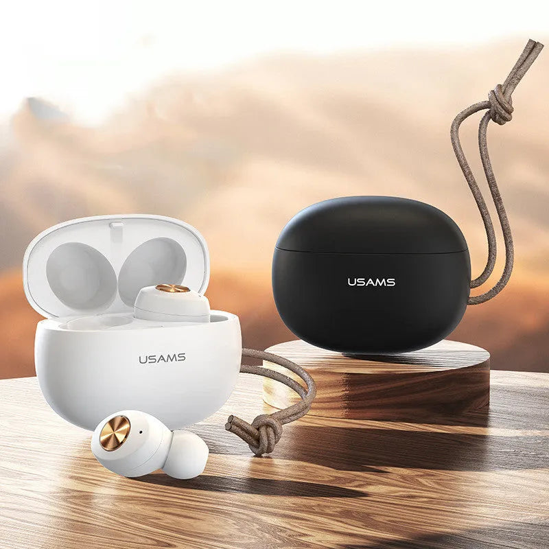 Wireless Bluetooth TWS headphones in black, white or dark green with compact charging case