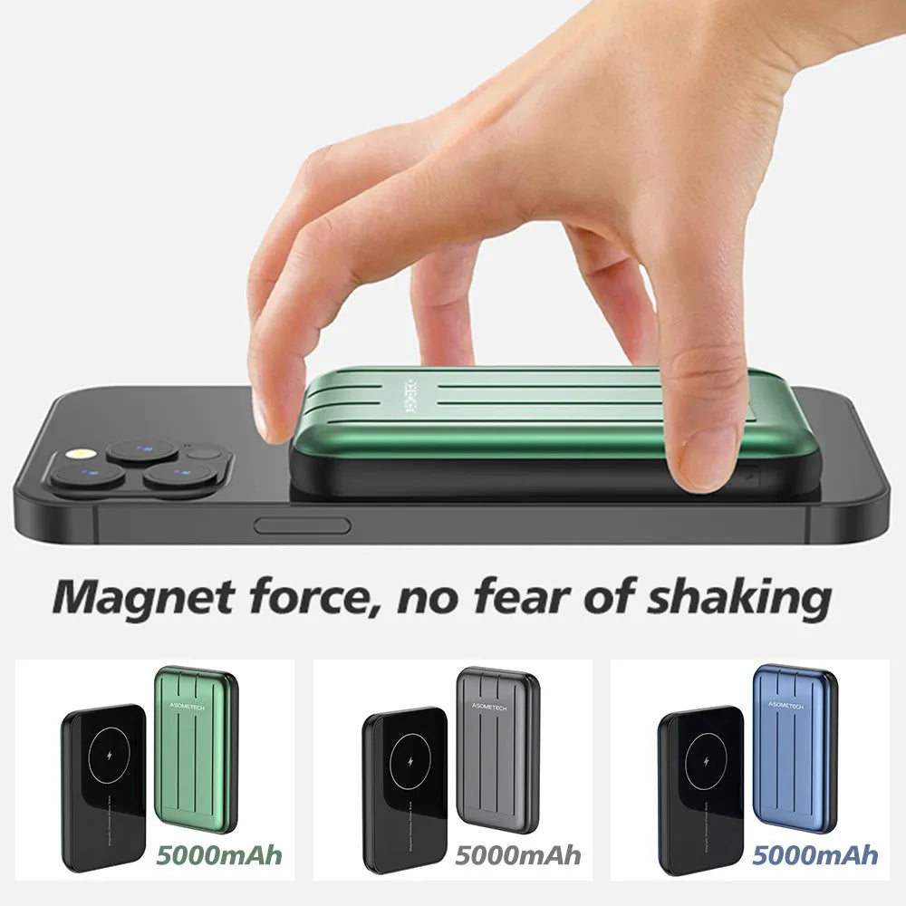 Blue magnetic wireless power bank 5000mAh for iPhone 12 charging