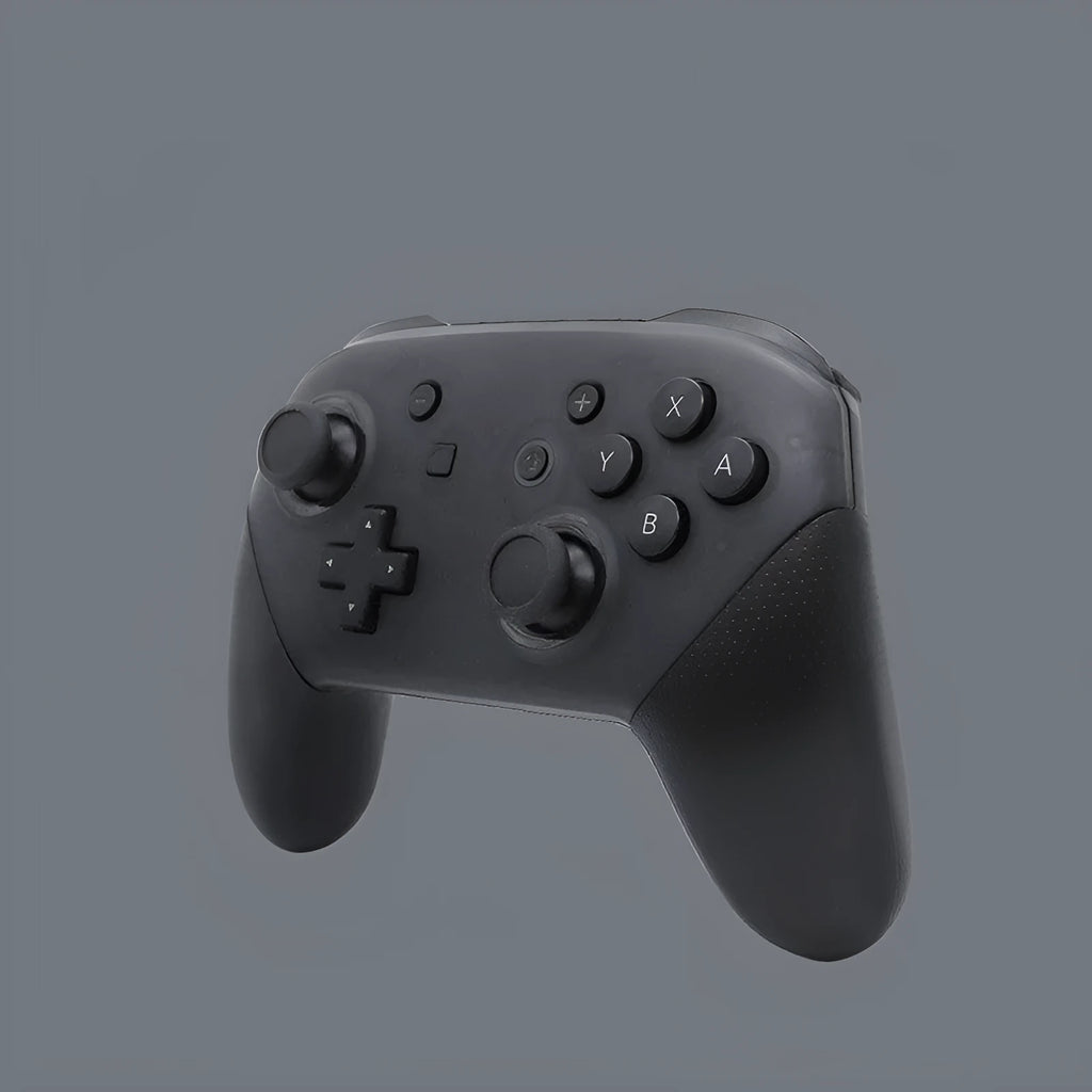 Black wireless Bluetooth gamepad controller for Nintendo Switch Lite on a colour box with USB cable.