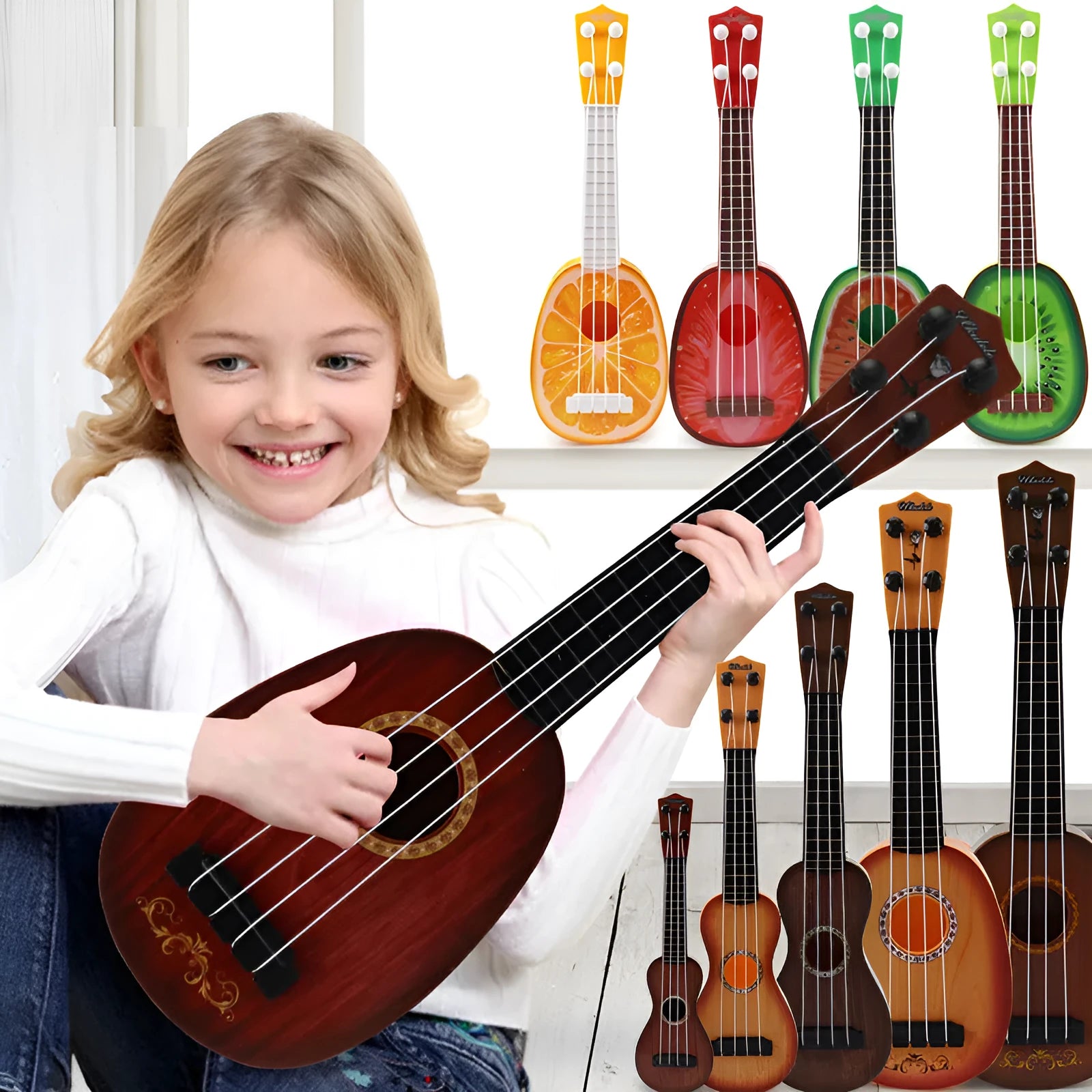 38cm simulation ukulele toy for children in safety plastic with multiple retro style options